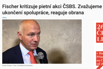 Aktuálně.cz: Fischer kritizuje pietní akci ČSBS. Zvažujeme ukončení spolupráce, reaguje obrana